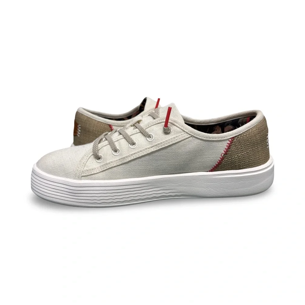 Hey Dude Low-Top Sneakers in Off-White with Tan & Red Accents